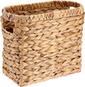 BTSKY Woven Magazine Holder, Water Hyacinth Magazine Basket, Natural Narrow Storage Basket Bin for Books & Files, Magazine Rack with Built-in-Handle for Home, Office & Desk - 11.4x5.9x10.6 Inch