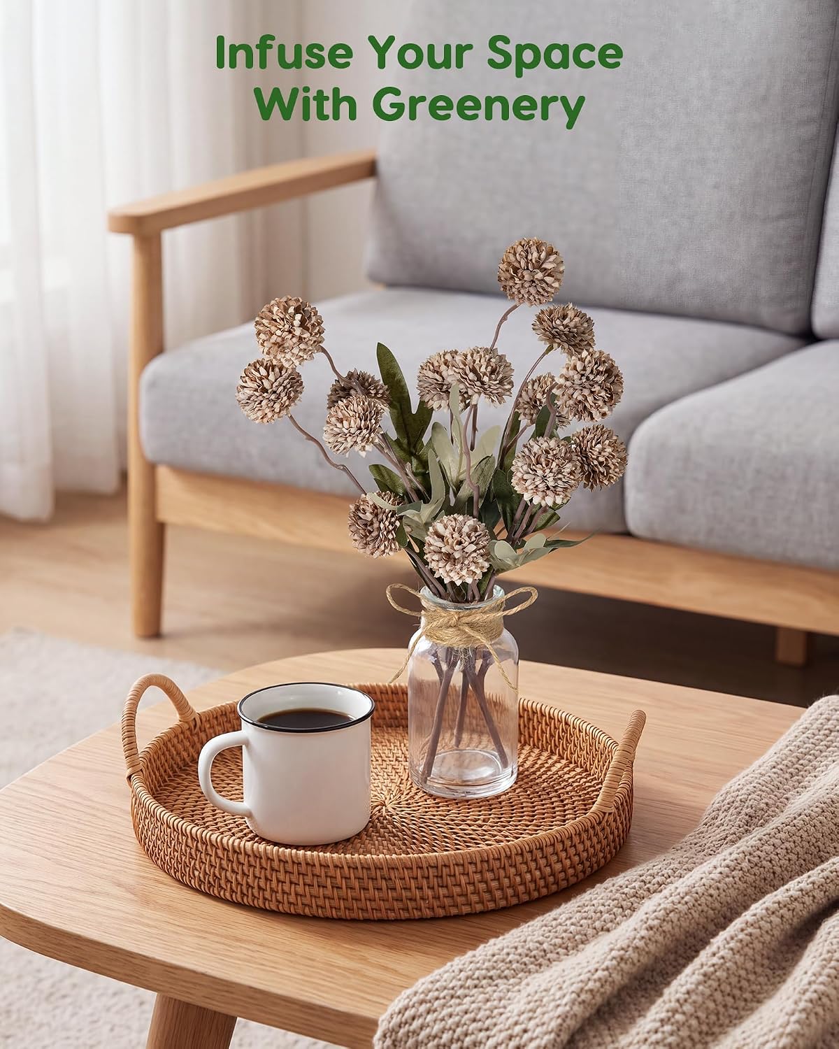 Velener Brown Faux Silk Mums Fake Flowers in Vase With Faux Water, Fake Plants Artificial Flowers For Home Decor Kitchen Bathroom Farmhouse Living Room Coffee Table Small Centerpieces For Table 1 Pack