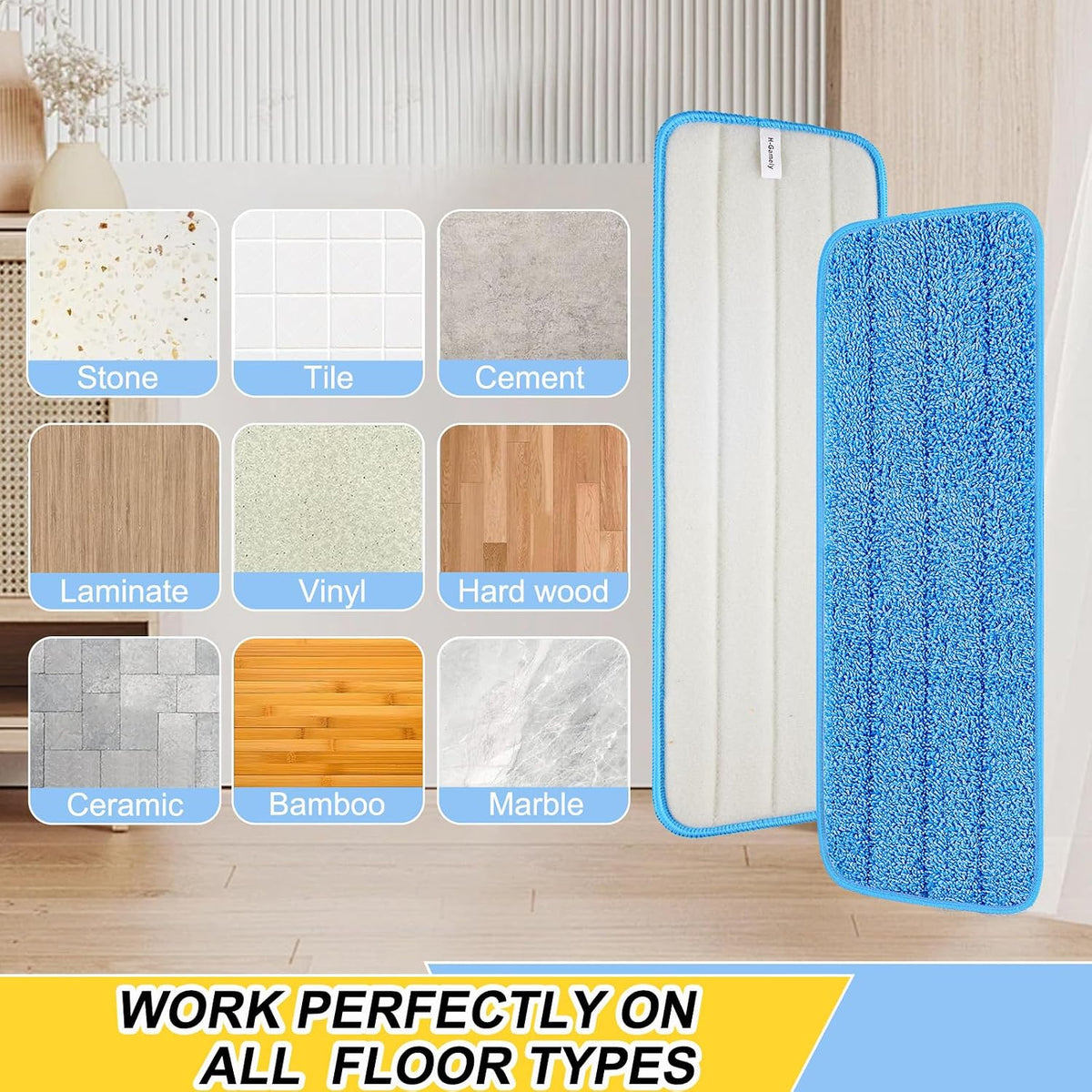 6 Pack 16.5 inch Reusable Mop Pads Microfiber Spray Mop Replacement Heads for Wet/Dry Mops Compatible with Bona Floor Care System