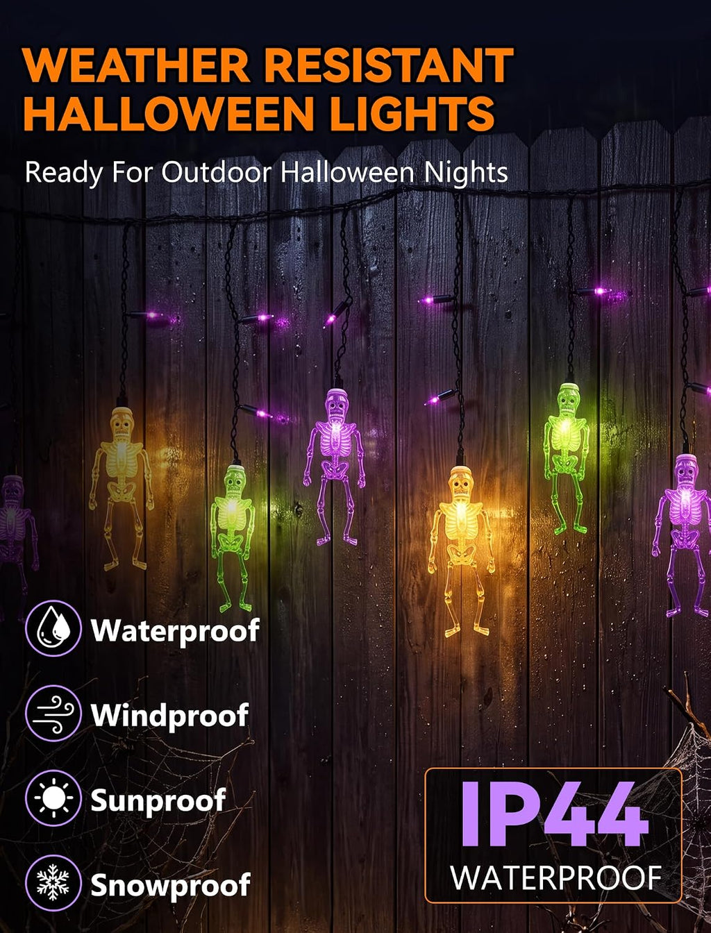 7FT 10 LED Halloween Skull Curtain String Lights, 15 Purple Bulbs, Plug in