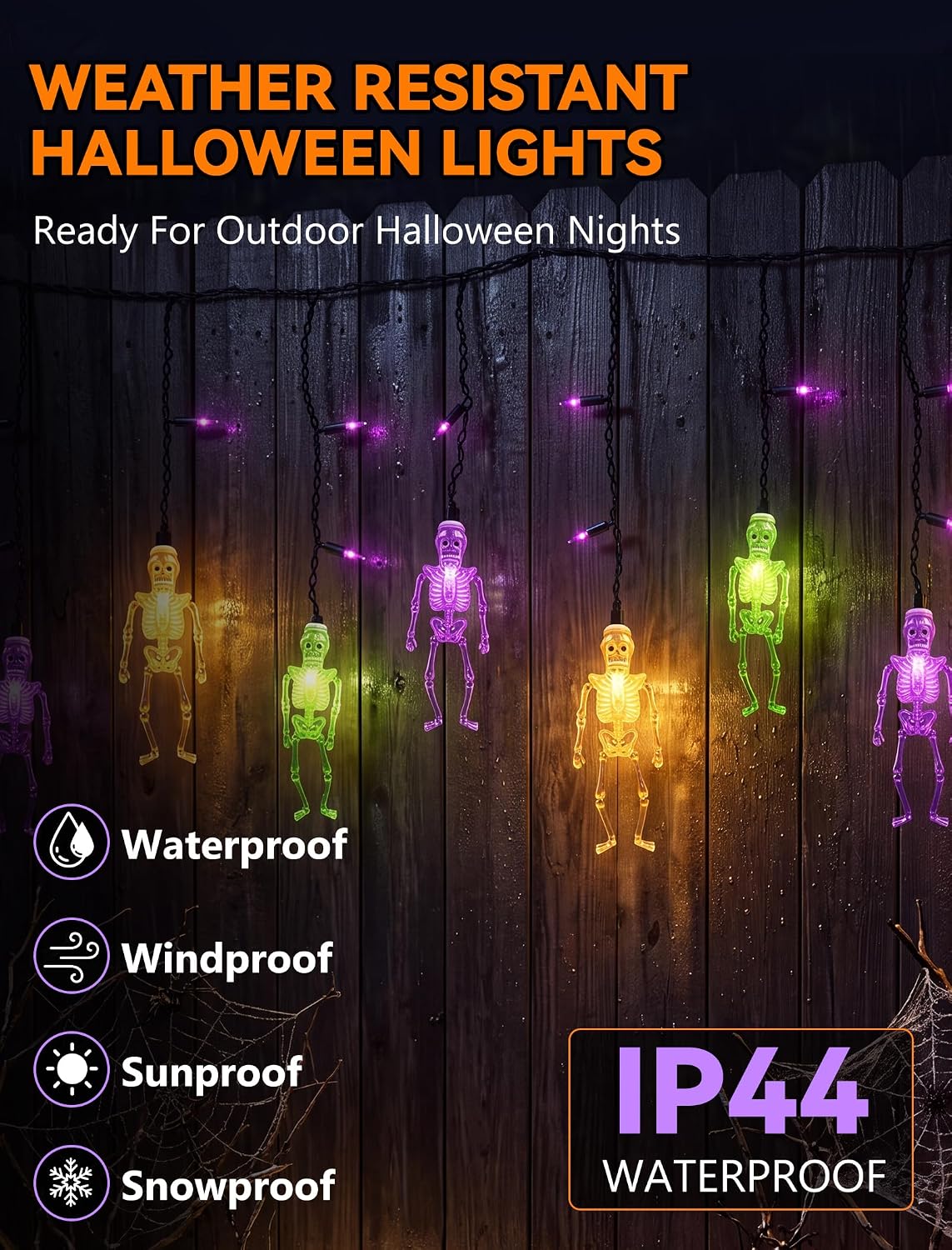 7FT 10 LED Halloween Skull Curtain String Lights, 15 Purple Bulbs, Plug in