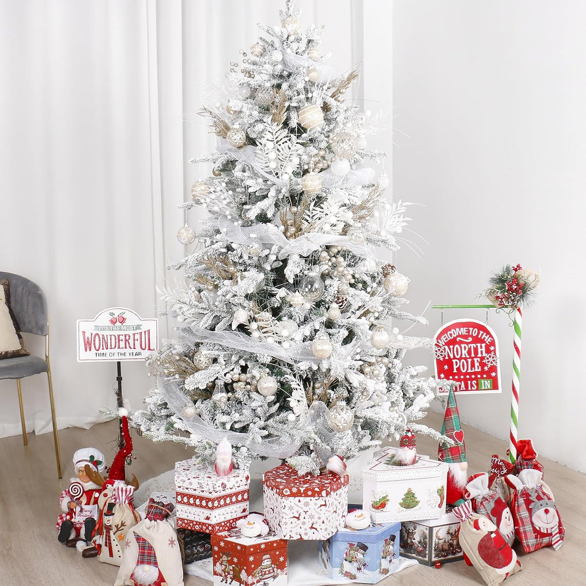 33PCS Champagne Christmas Ball Ornaments Set for Xmas Tree Decorations