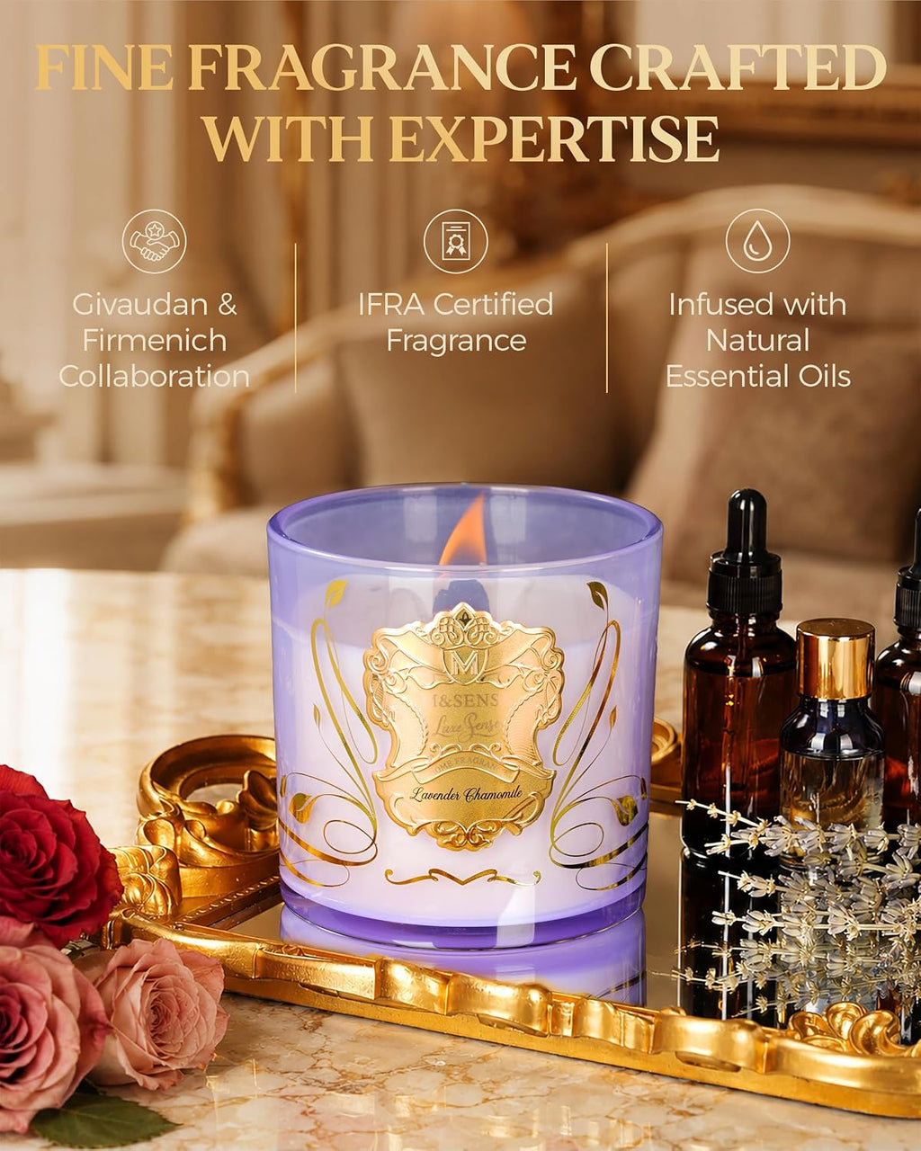 M&SENSE Lavender Chamomile Candle for Home Scented Crackling Wood Wick 13oz