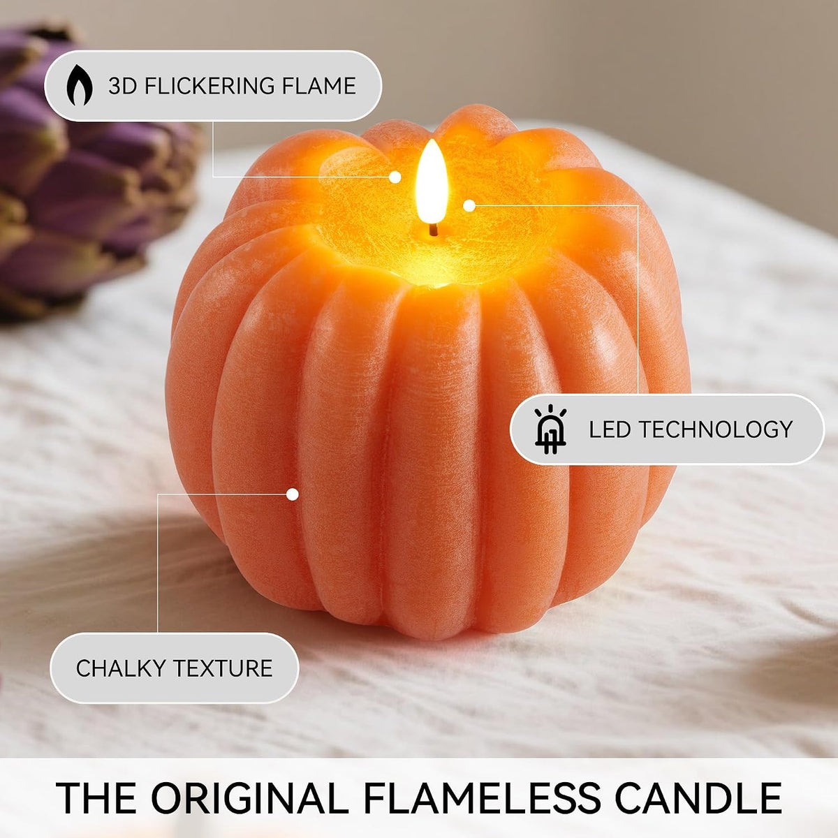 Fall Decor, Fall Decorations for Home, Flameless Pumpkin Candle, Orange