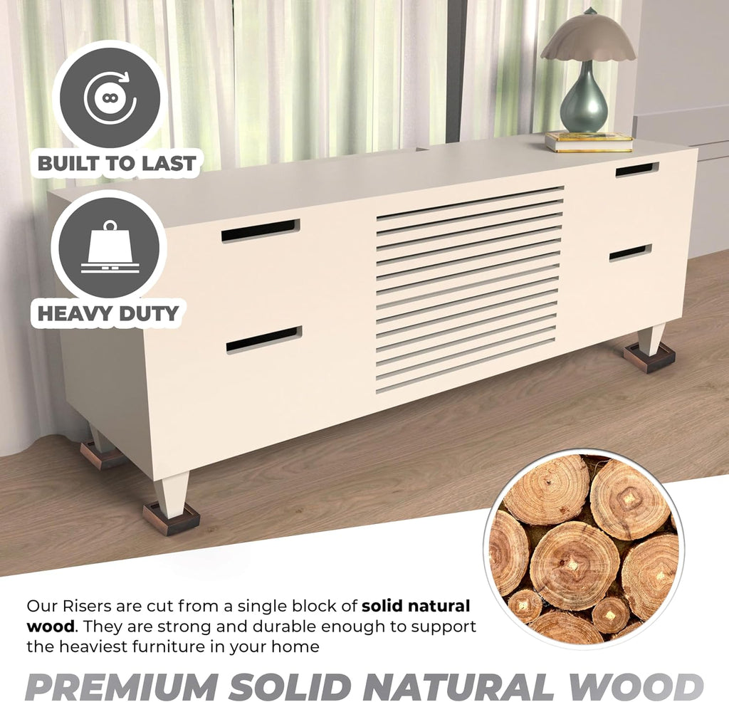 FASONLA Bed Risers, Furniture Risers (Set of 8) Lifts Height 1", 2", 3" or 4", Solid Natural Wood Risers, Non-Slip Recessed Hole to Heavy Bed/Furniture (Walnut Color)