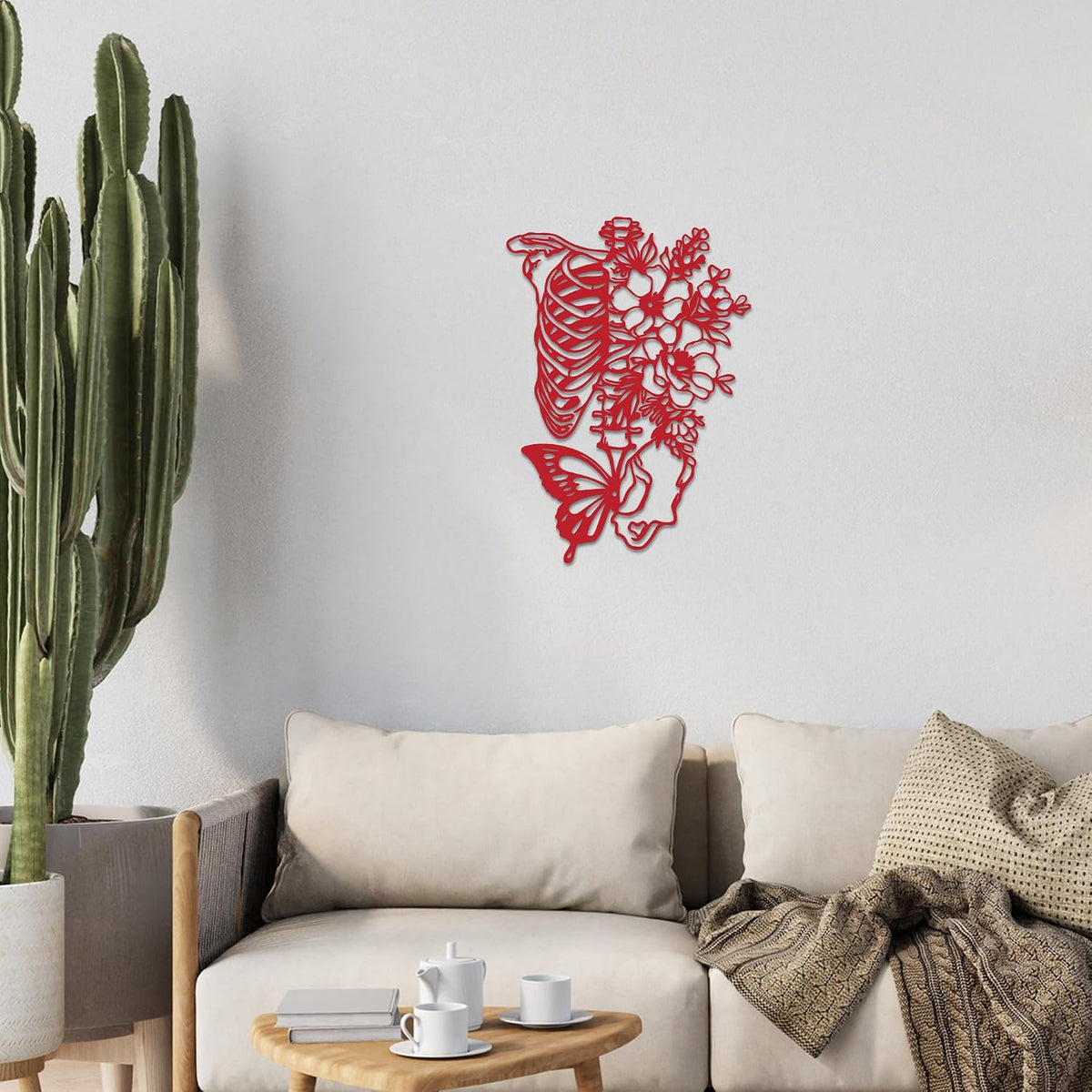 Rajukit Skull & Butterfly Wall Art, Gothic (Red)
