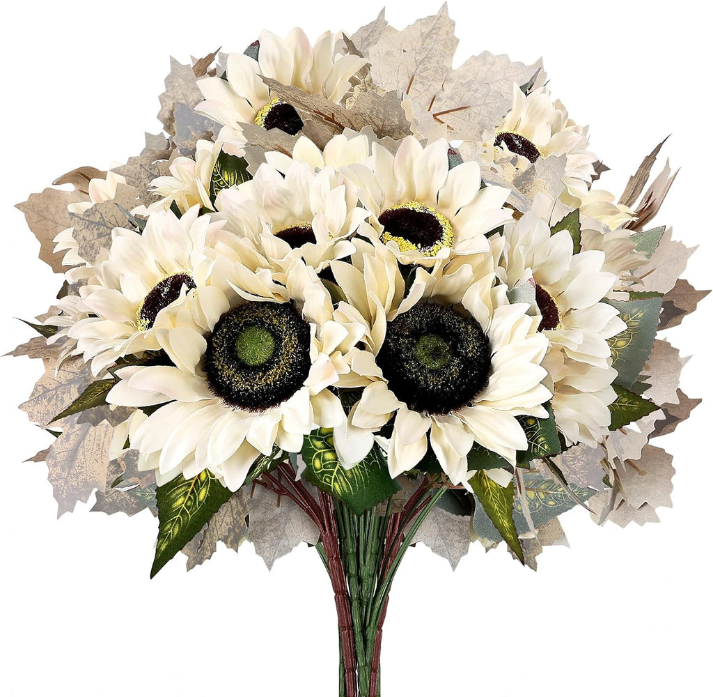 8 Bundles Artificial Fall Flowers with Maples Bulk, Fall White