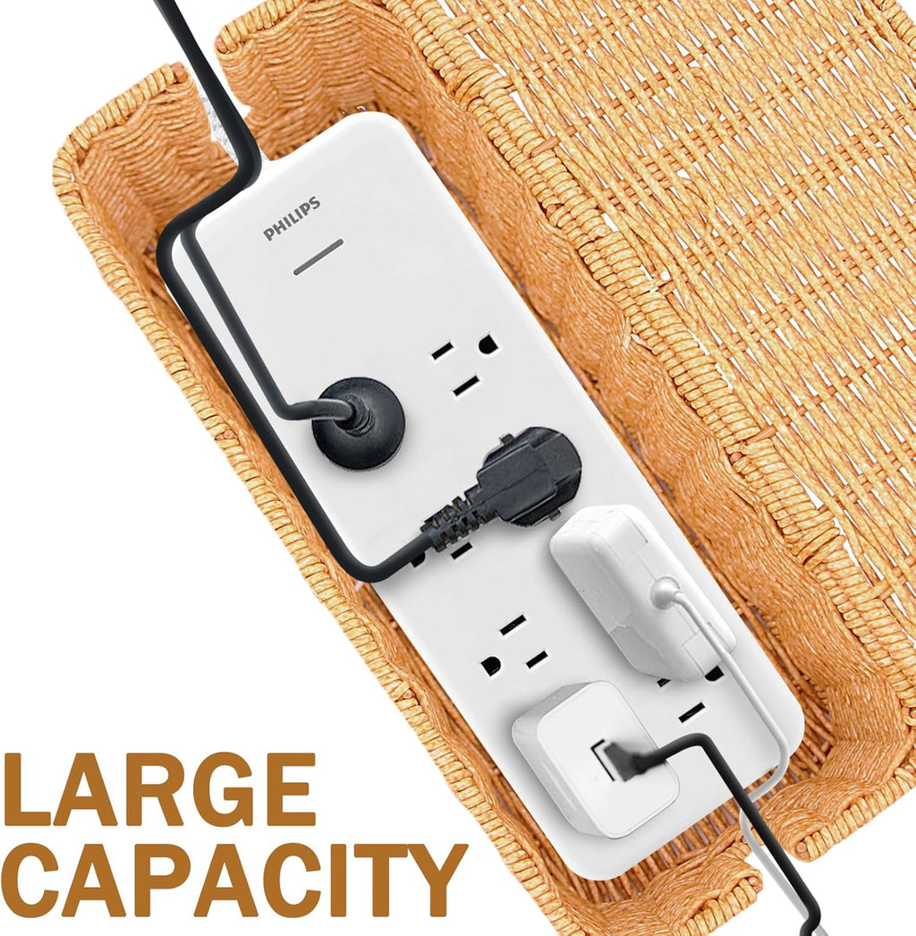 Cable Management Box, Handmade Rattan Cable Organizer Cord Basket