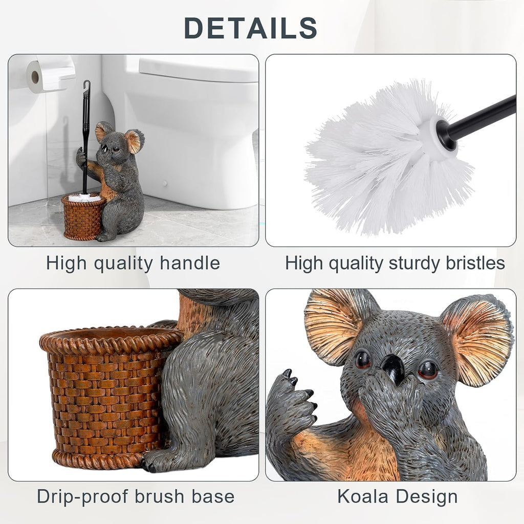 Whimsical Koala Toilet Brush Holder Set - Unique Cub Shape Decorative Bathroom Cleaning Kit for Cabin Owners, Koala-Themed Home Decor, Cozy Cabin Gifts