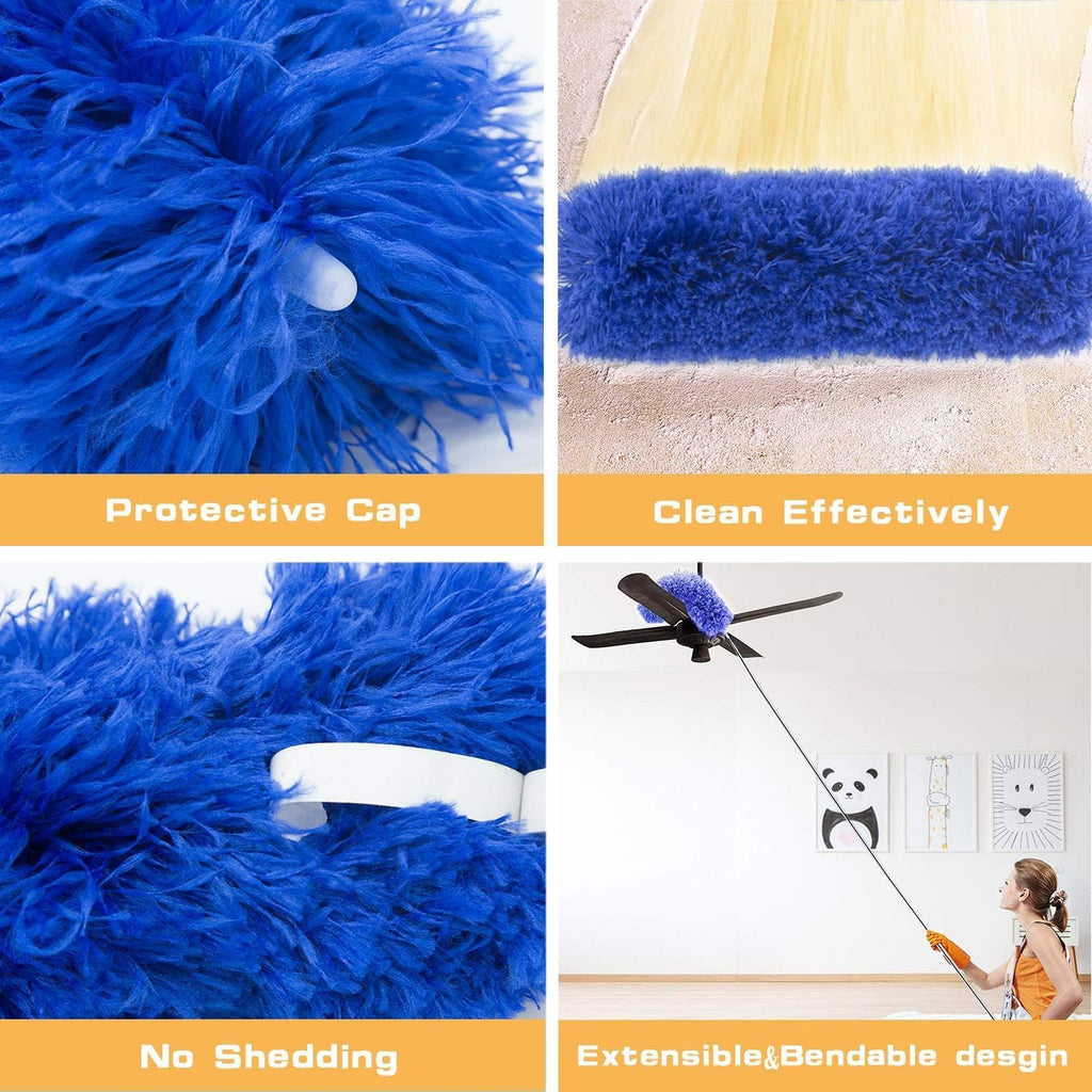 Professional Microfibre Dusters for Cleaning - Extendable 30-81" Cobweb Remover Kit with 3 Washable Heads, Bendable Design for High Ceilings, Fans & Hard-to-Reach Areas