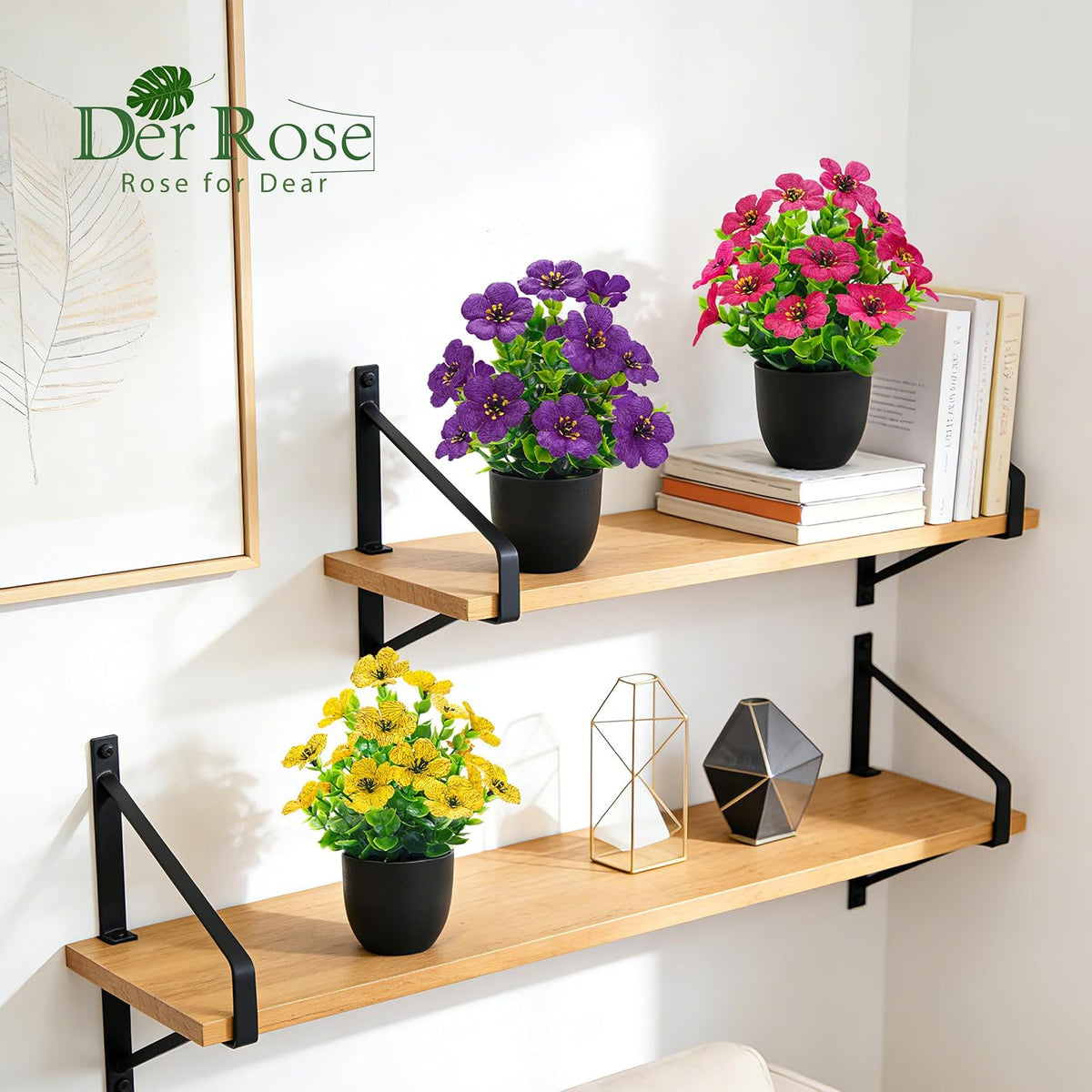 Der Rose 4 Pack Fake Flowers with Fragrance Discs for Black Bathroom Decor
