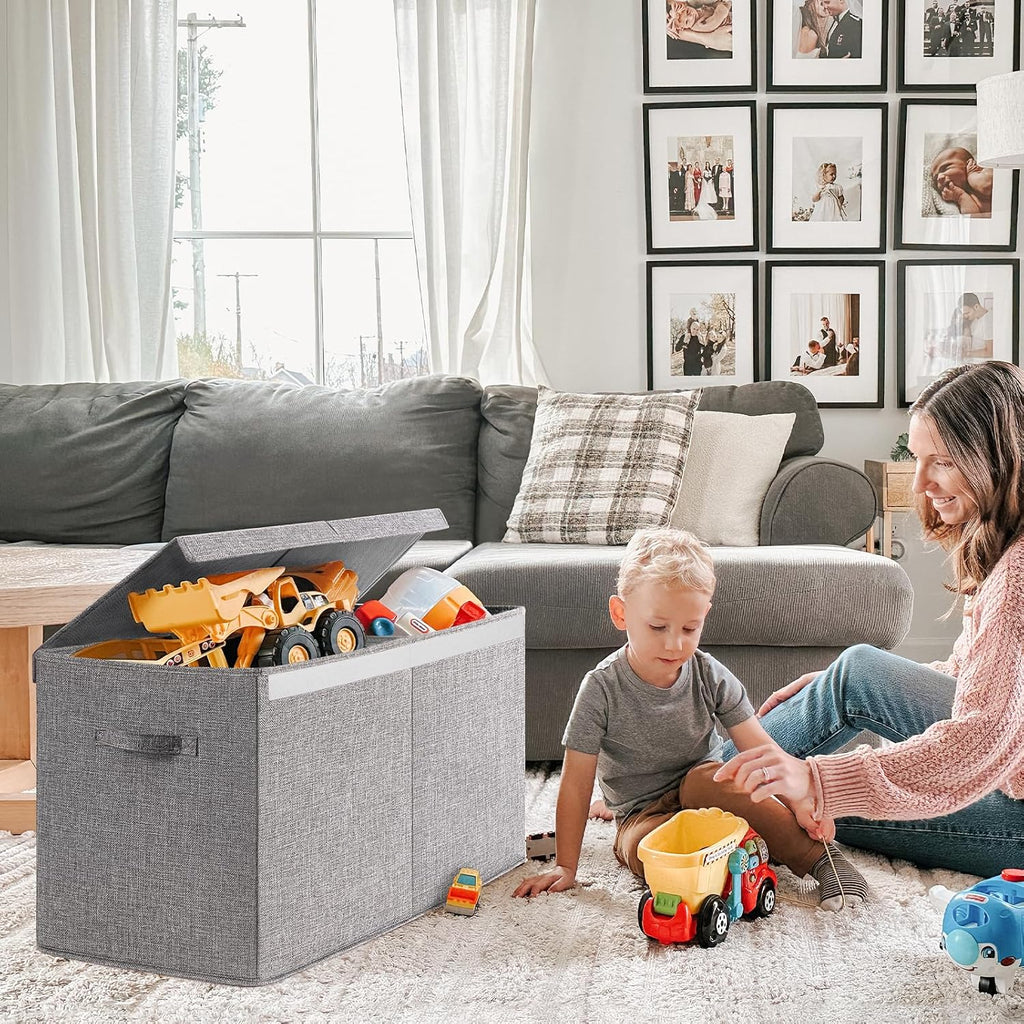 INDRESSME 85L Large Toy Storage Box with Lid & Dividers, Grey