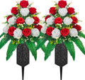 Mirevielyn 18-Stem Artificial Rose Cemetery Flowers with Spiked Vases