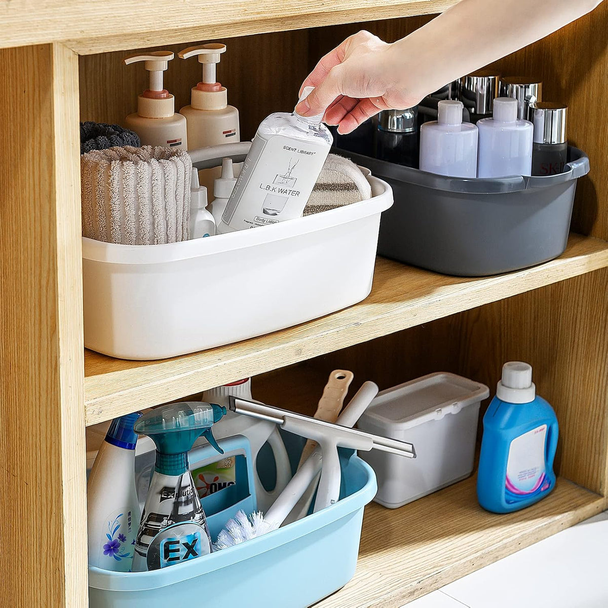 Goderewild Cleaning Caddy with Handle, Shower & Under Sink Basket, Blue
