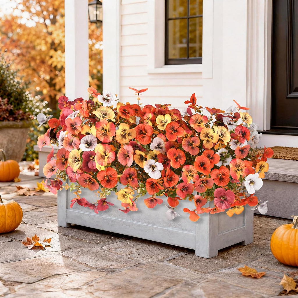 INQCMY Artificial Pansy Fall Flowers for Outdoor Porch Decoration Faux Mums