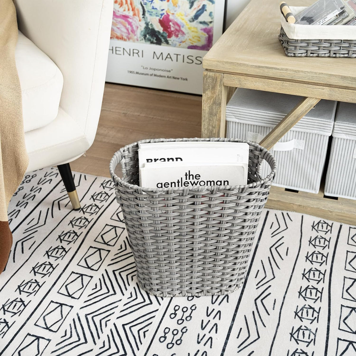 GRANNY SAYS Wicker Bathroom Trash Can, Wicker Waste Basket, Dark Gray