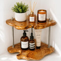 2-Tier Counter Corner Shelf ,Counter Corner Organizer,Natiral Edge Cedar Wood Bathroom Counter Organizer for Vanity Countertop Storage and Organization for Bathroom Kitchen Coffee Area, Over Sink