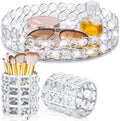 Potchen 3 Pcs Crystal Vanity Tray Mirrored Makeup Brush Holder, Round