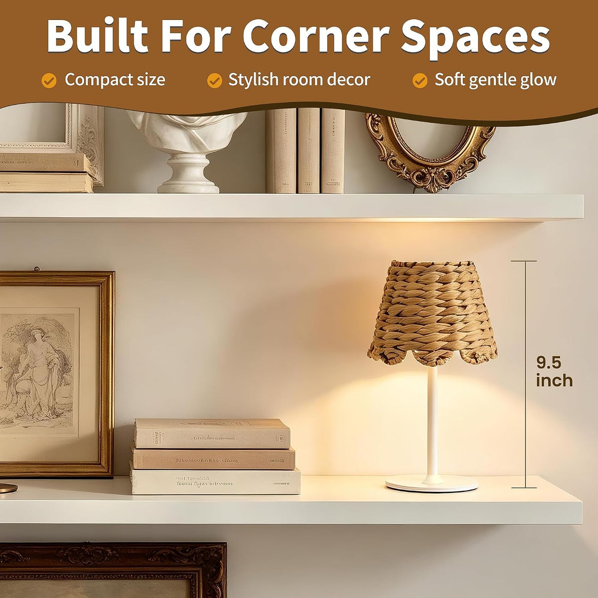 Cordless Rechargeable Table Lamp with Bohemian Wicker Water Hyacinth Lampshade, Battery Powered Top Touch Table Light with 3 Color Stepless Dimming for Patio Restaurant (White)