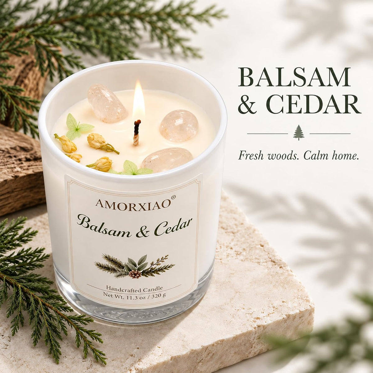 Balsam & Cedar Scented Candle, 11.3 Oz Natural Soy Wax Gift for Women
