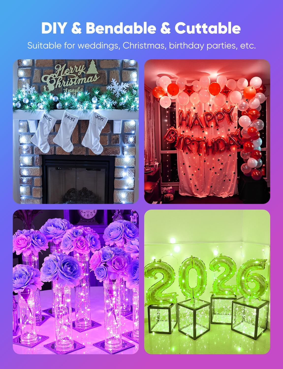 Minetom 12 Pack 6 Colors Battery Operated Fairy String Lights 8 Modes