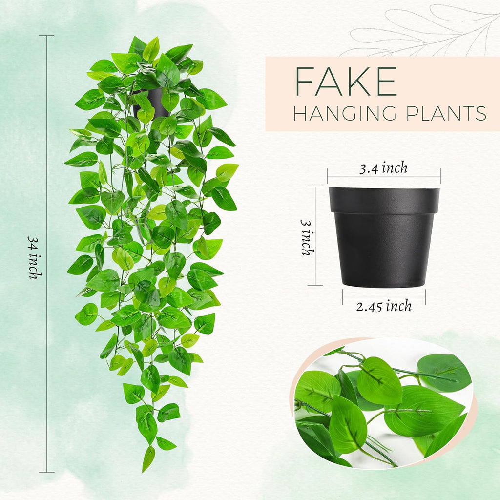 Der Rose 34" Fake Hanging Plant Artificial Pothos Vines Office Shelf Decor