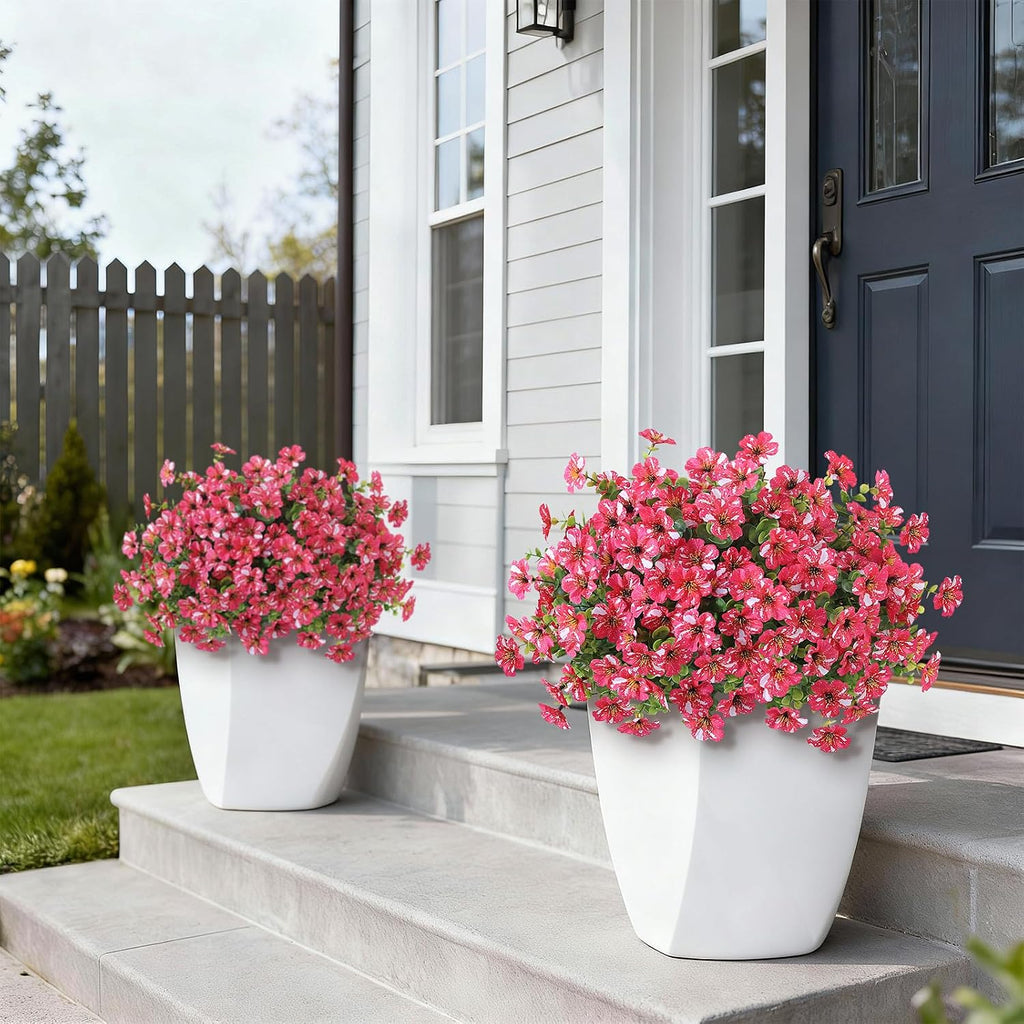 2Set Artificial Eucalyptus Flower Topiary Tree for Front Porch(Rose Red)