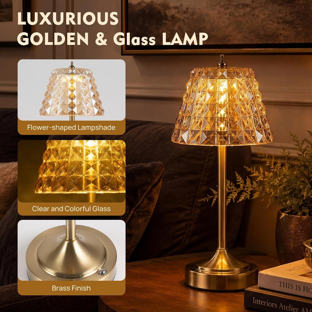 Flower Battery Operated Rechargeable Lamp Cordless, Rhombic, Amber
