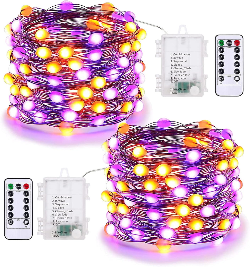 BrizLabs Purple & Orange Battery Halloween Lights Remote 17.48 ft 50 LED