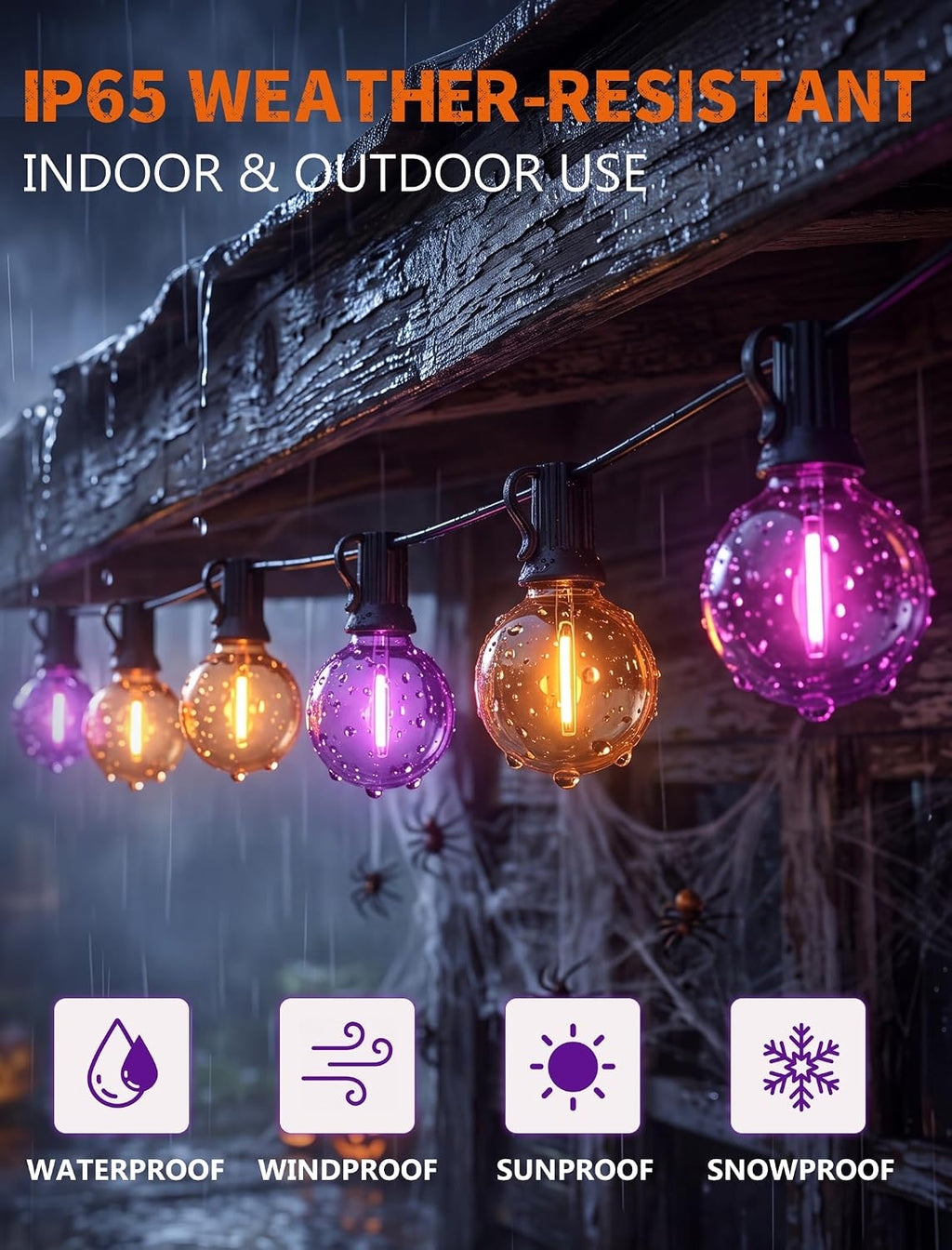 25 Pack G40 Orange and Purple LED Light Bulbs, Shatterproof Plastic Replacement Bulbs, E12 Candelabra Base 0.6W 120V, 2700K Waterproof Outdoor Globe Bulbs for Halloween Decor Patio String Lights