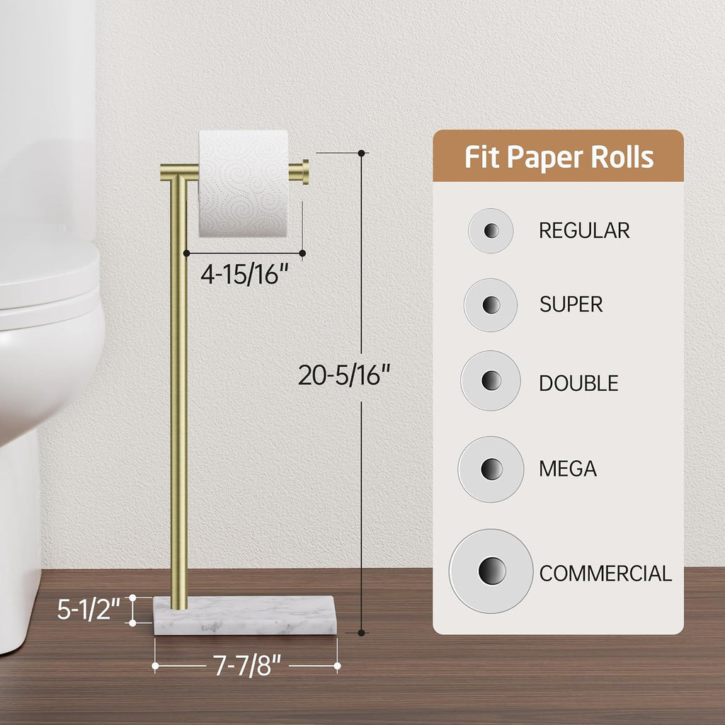 KES Freestanding Toilet Paper Holder, Brushed Gold, Marble Base, SUS304