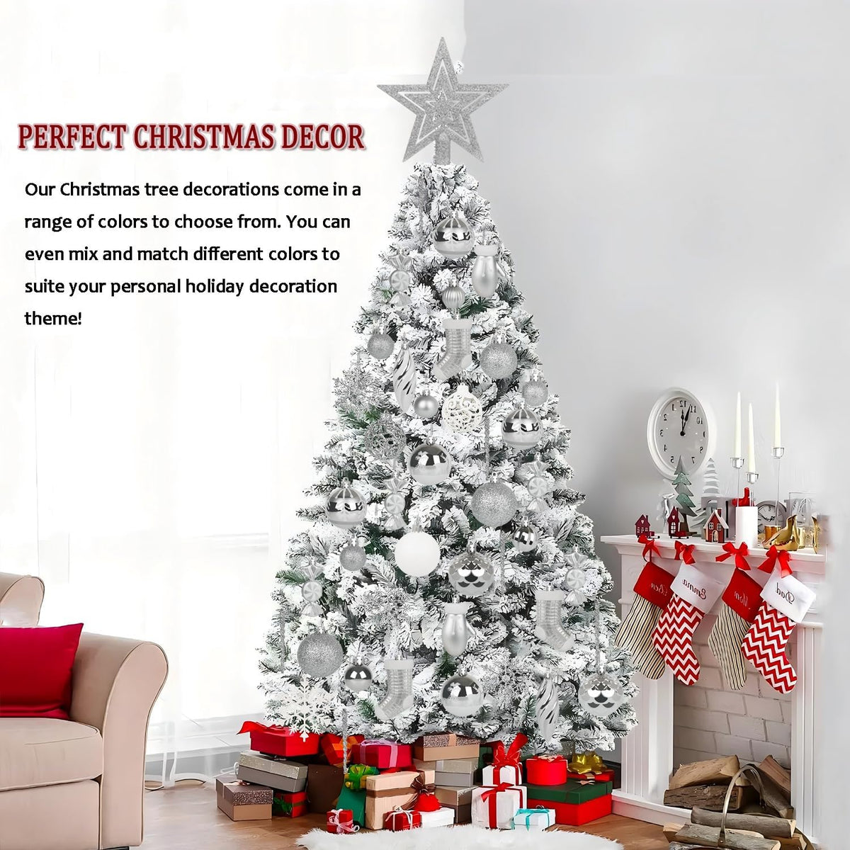 Artmag 135 Pcs Christmas Ball Ornaments Set, Pre-Tied Shatterproof Plastic Assorted Christmas Balls for Xmas Tree Hanging Decorations Festival Party Holiday Decor (Silver)