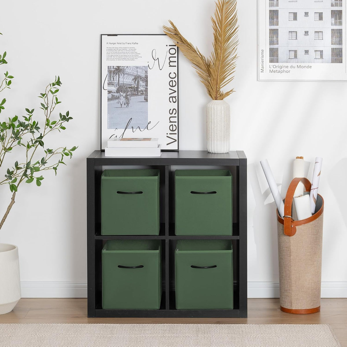 StorageWorks 11in Leather Storage Cubes, Cube Organizer Bins, Green, 4-Pack