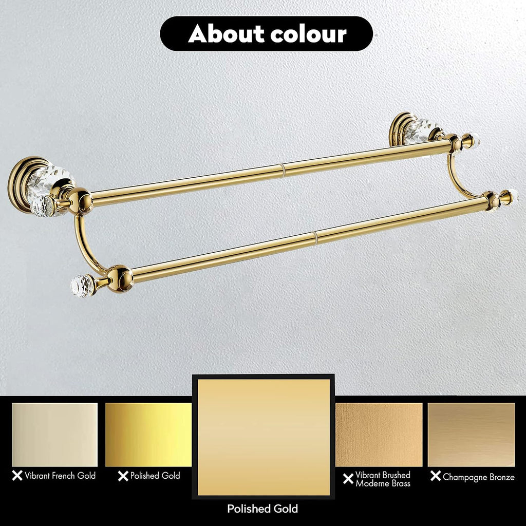 WINCASE Crystal Towel Holder Double, Adjustable Gold Towel Bar 18 to 30 Inch, Towel Rack Rail for Bathroom Wall Mounted