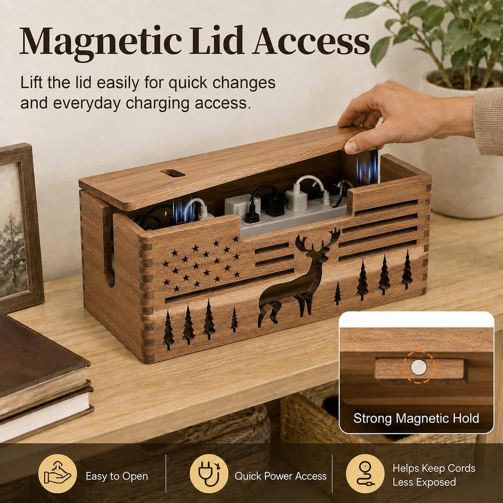 Acacia Wood Cable Management Box,Cord Hider & Organizer for Power Strip