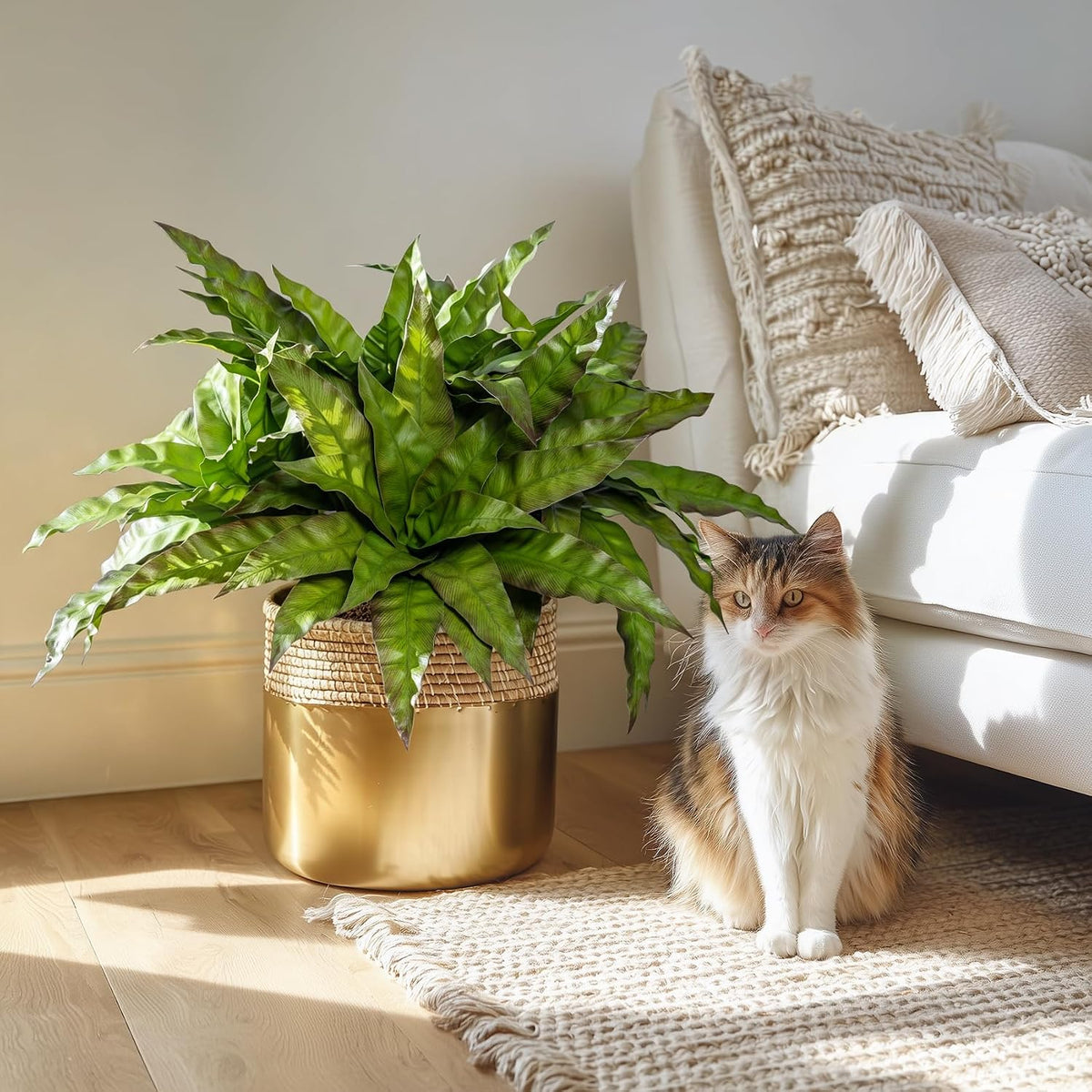 4 Pcs Artificial Greenery Stems Fake Bird Nest Fern Faux Branches Artificial Plants Realistic Fake Dracaena Realistic Plants for Indoor Outdoor Porch Patio Home Office Living Room Decor (Brown Green)