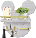AIRPOP Key Holder for Wall–Mouse Wooden Mail Organizer Wall Mount with Shelf and 6 Hooks, Easy Installation Key Rack Hanger for Entryway Living Room Home Decor(White)