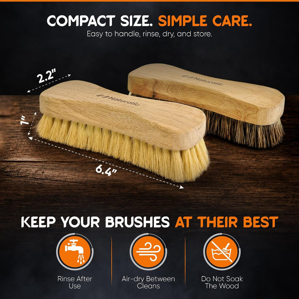 All-Natural Wooden Scrub Brush Set | Wooden Handle | Tampico and Palmyra bristles | Eco Friendly Cleaning Products | Pack of 2