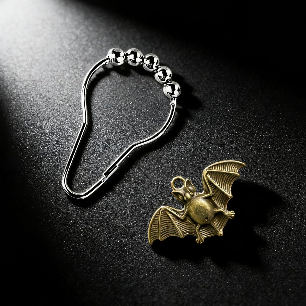 Set of 12 Bats Shower Curtain Hooks Rings Halloween Party Supplies Haunted House Decoration Stainless Steel Rustproof (Bronze-Bat)