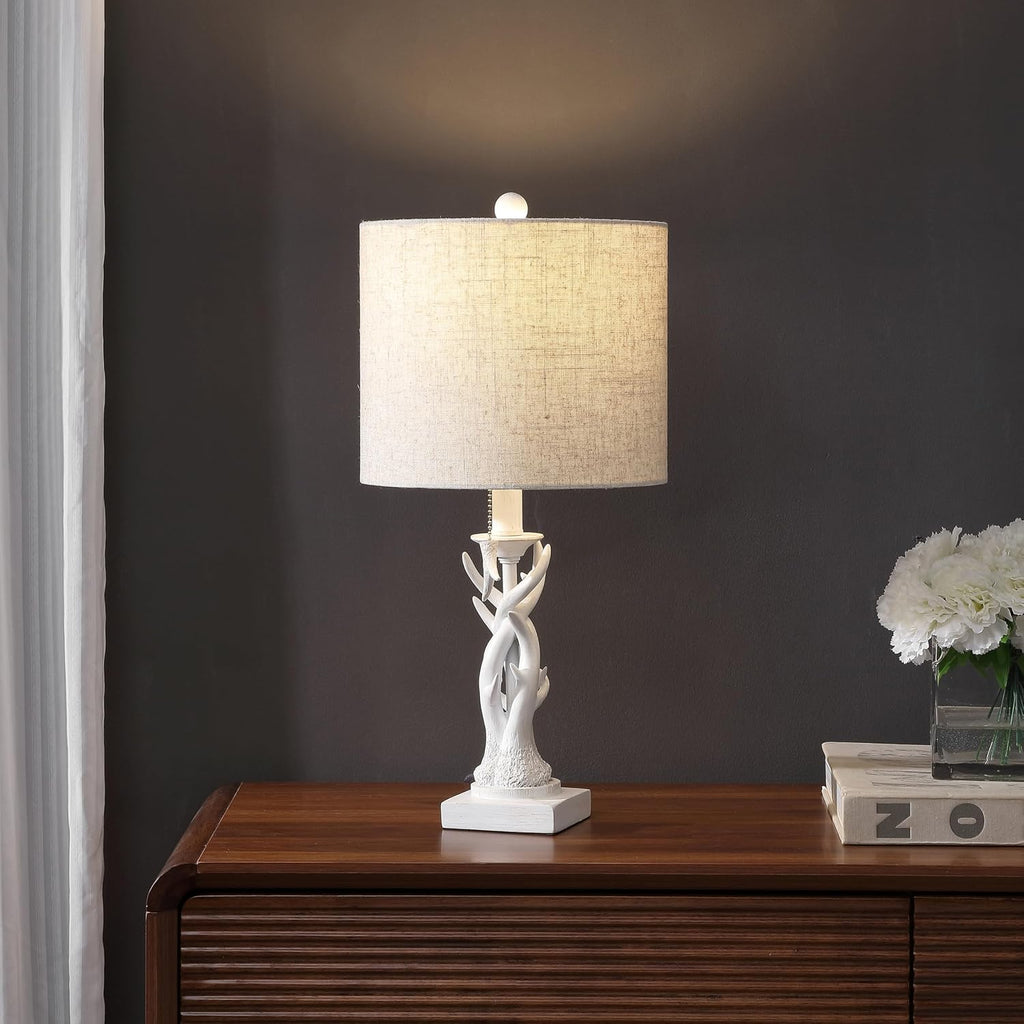 JONATHAN Y Gaston Rustic Faux Antler Resin Table Lamp 20.5", Antique White