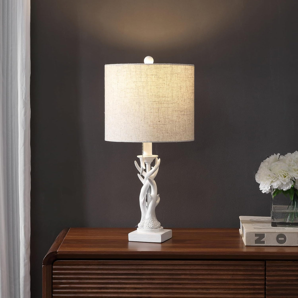 JONATHAN Y Gaston Rustic Faux Antler Resin Table Lamp 20.5", Antique White