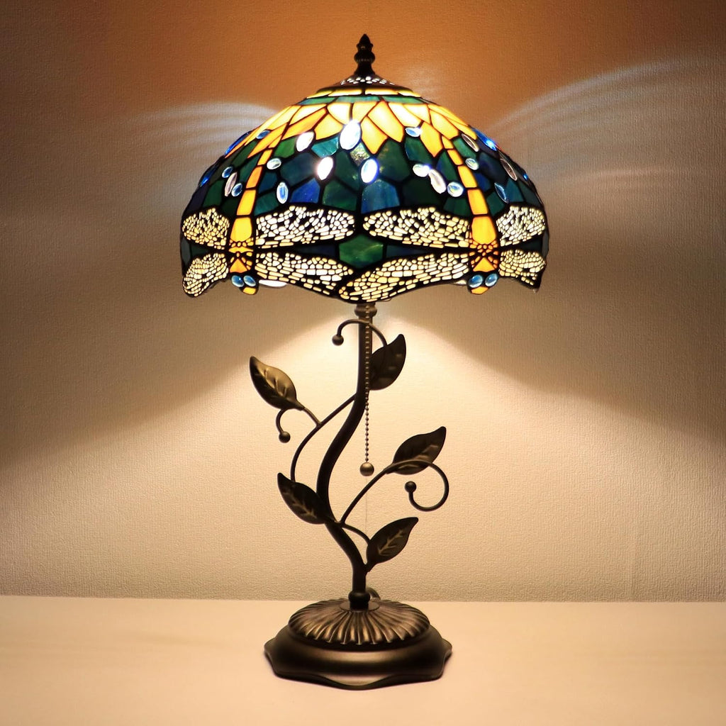 Tiffany Style Yellow Dragonfly Stained Glass Table Lamp 19 Inch