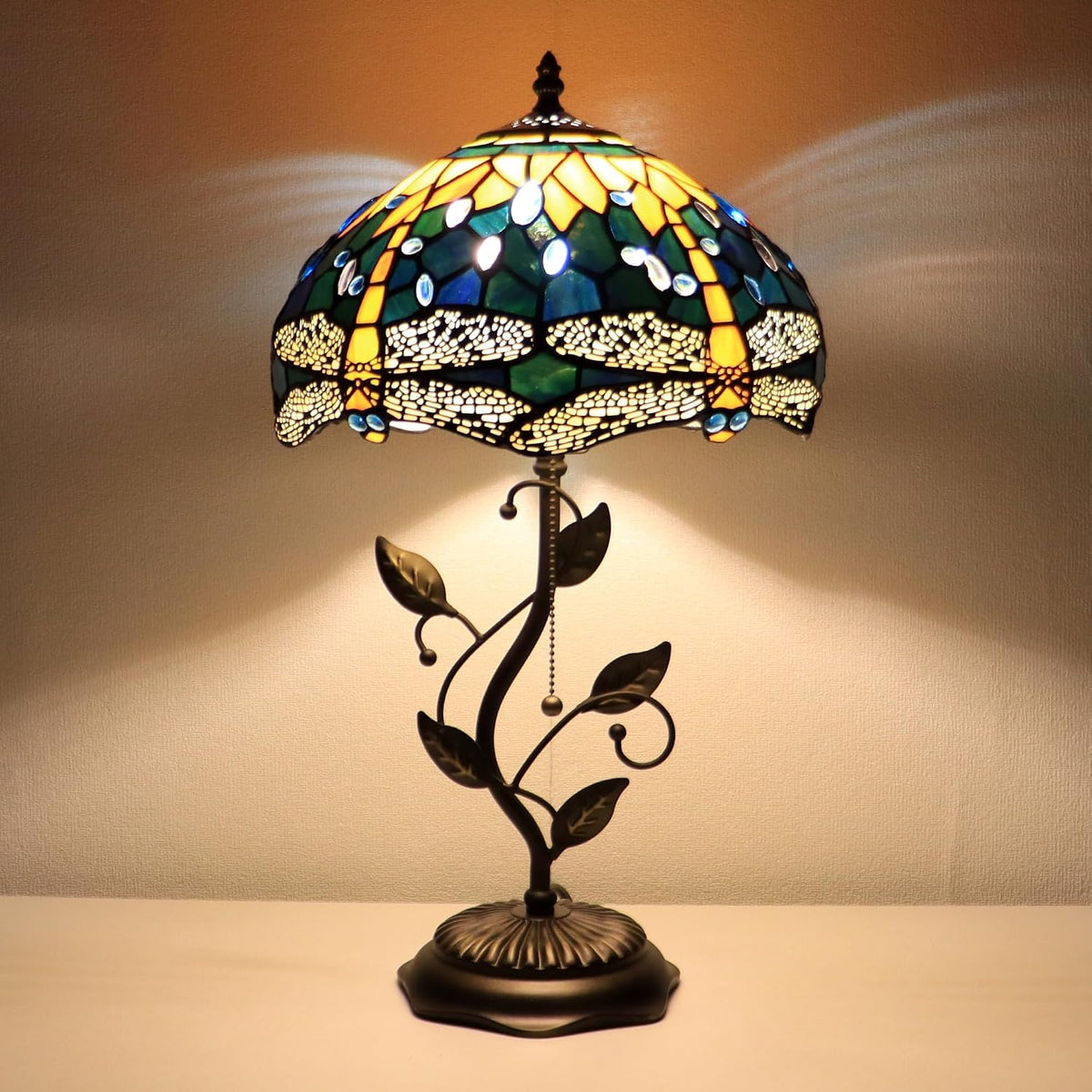Tiffany Style Yellow Dragonfly Stained Glass Table Lamp 19 Inch