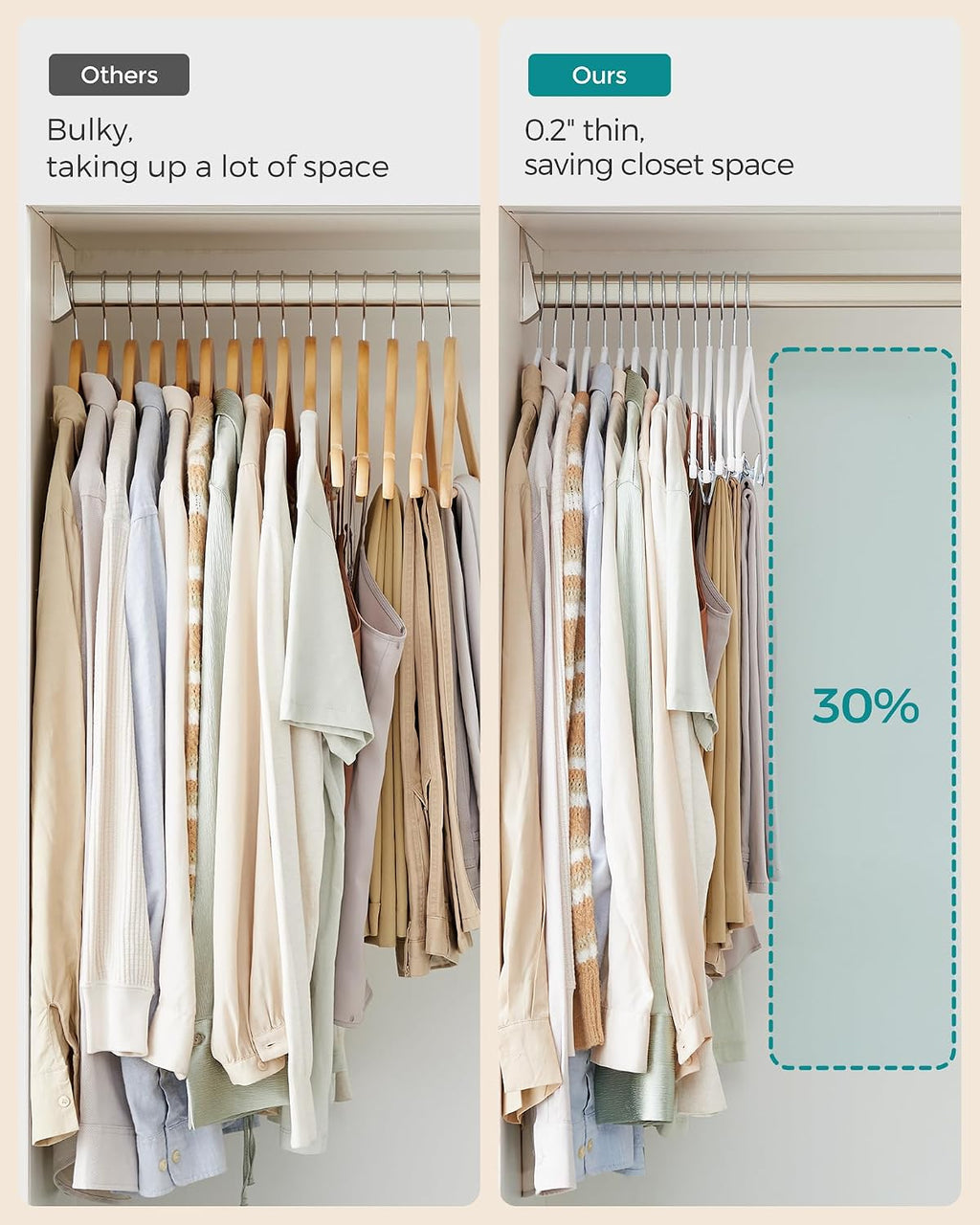 SONGMICS 30-Pack Pants Hangers, Velvet Hanger with Adjustable Clips