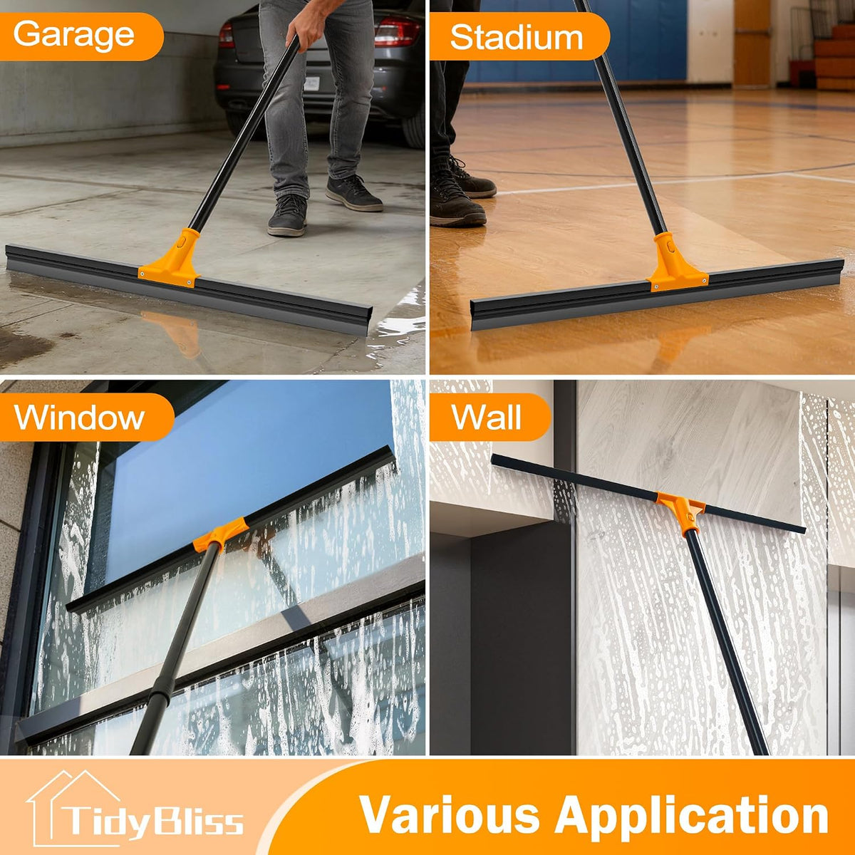 TidyBliss 30” Large Floor Squeegee Broom Heavy Duty with 58.3” Long Handle