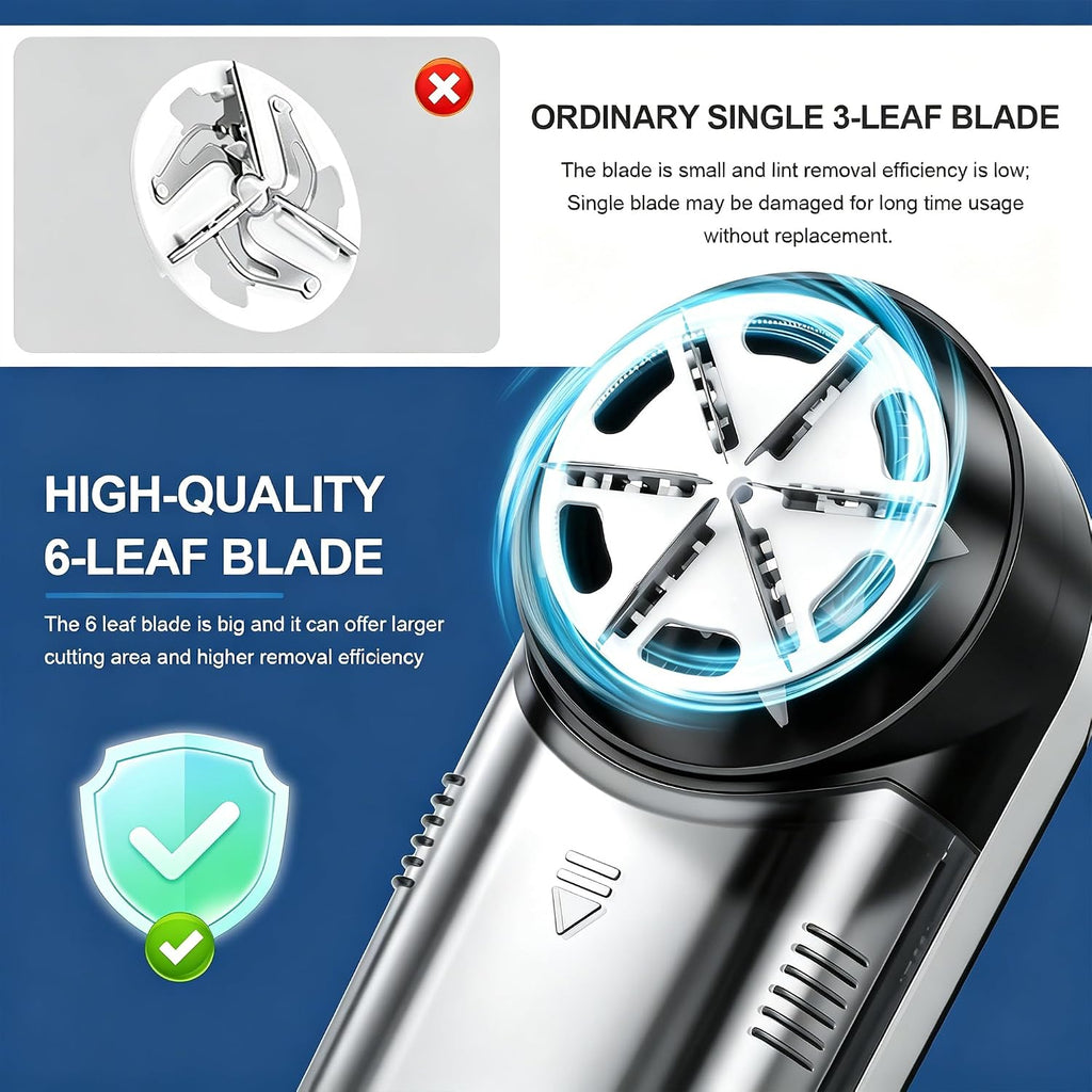 Fabric Shaver, Cordless Lint Remover, 6-Blade Sweater Defuzzer for Clothes