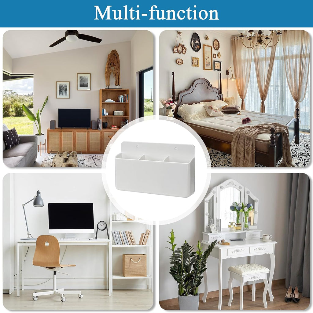 3 Slot Remote Control Holder Wall TV Remote Holder, White, 2 Packs