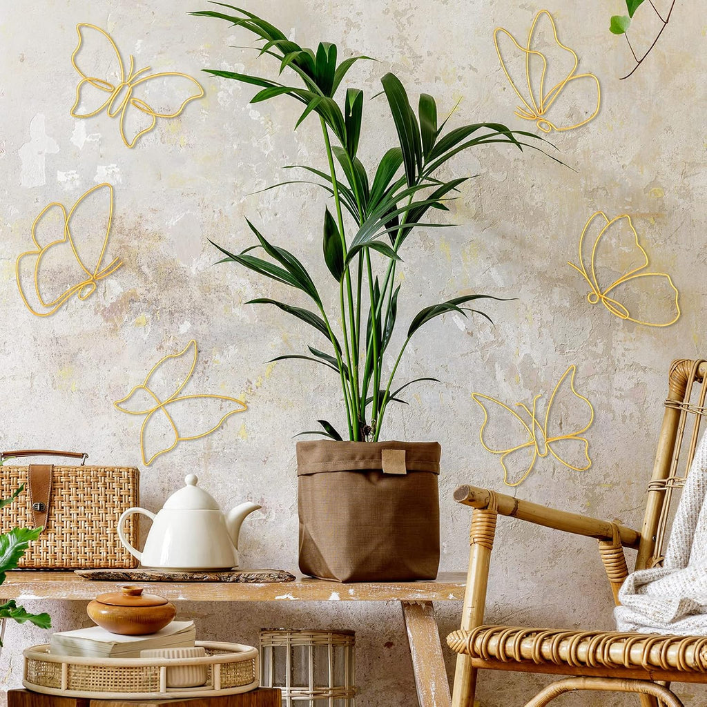 Hotop 6 Pieces Gold Metal Butterfly Wall Decor Wired Butterflies Wall Art