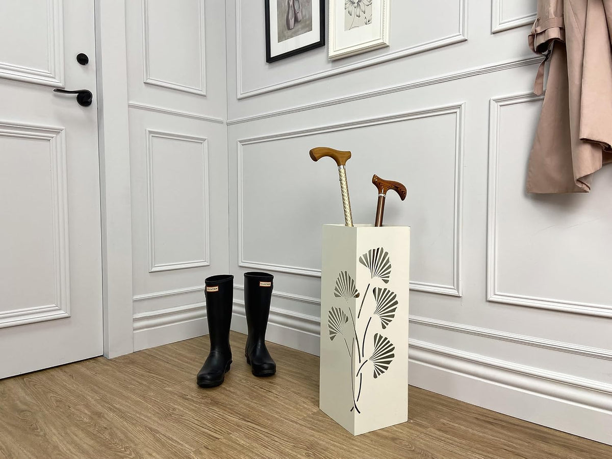 Mango Steam White Tall 21.75" Japanese Ginkgo Leaf Umbrella/Cane/Walking Stick Holder, Stand, Rack Organizer