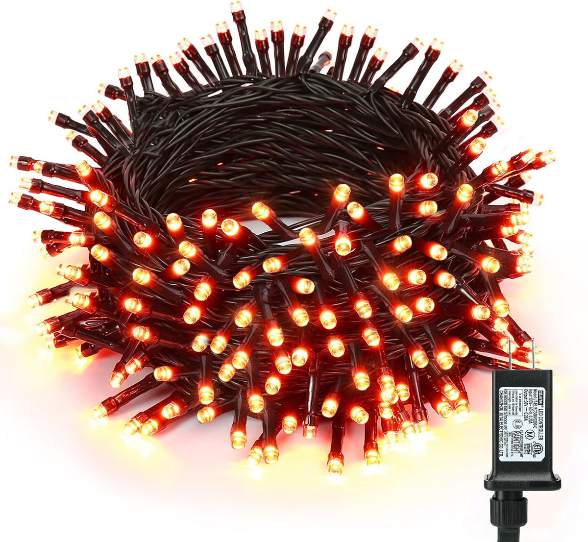 ODEETRONIC Orange Outdoor Halloween String Lights, 98.42 ft 300 LED Plug in